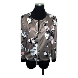 Bomber Jacket Women Sz S Satin Stretch Floral Streetwear Retro Boho Zip